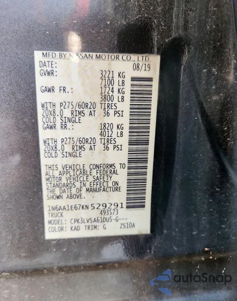 2019 Nissan Titan Platinum Reserve z USA, uszkodzony, nr VIN 1N6AA1E67KN529291